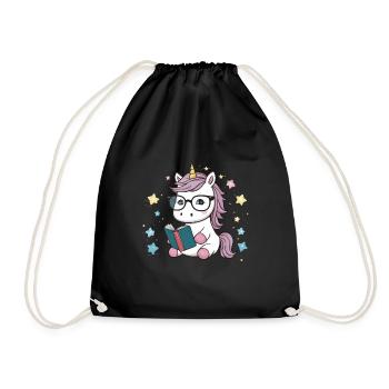 Licorne kawaii avec lunettes et livre - Sac de sport léger - noir - Devant