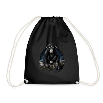Chimpanzee Monkey Animal - Drawstring Bag - black - Front