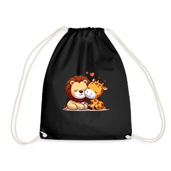 Cuddling Lion And Giraffe In Love - Drawstring Bag - black - Front