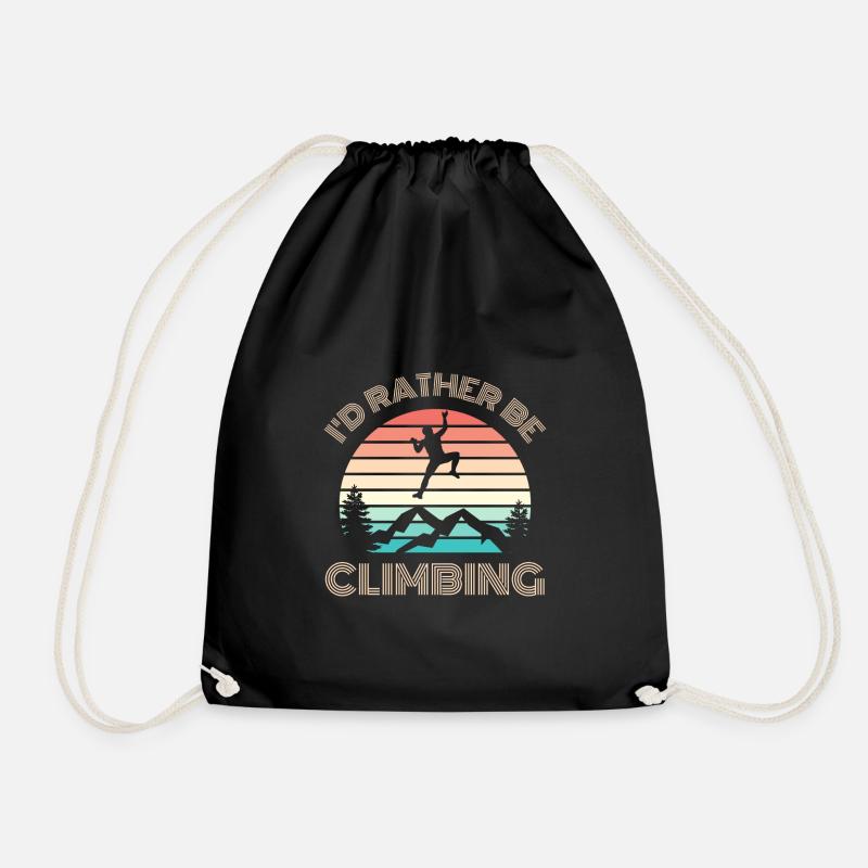 I'D RATHER be Climbing Klettern Spruch Retro Sonne - Turnbeutel - Schwarz