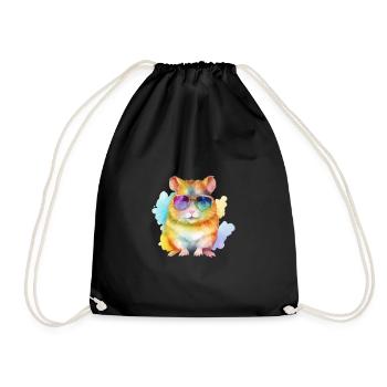 Cooler und bunter Hamster mit Sonnenbrille - Turnbeutel - Schwarz - Vorne