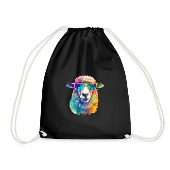 Buntes cooles Schaf mit Sonnenbrille - Turnbeutel - Schwarz - Vorne