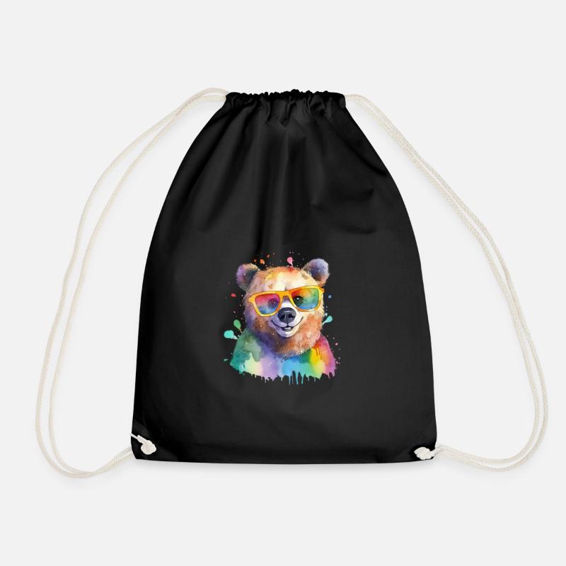 Bunter cooler Teddybär mit Sonnenbrille - Turnbeutel - Schwarz