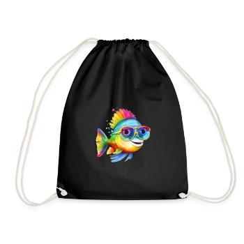 Poisson frais coloré avec des lunettes de soleil - Sac de sport léger - noir - Devant