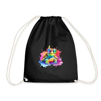 Colorful cool turtle with sunglasses - Drawstring Bag - black - Front