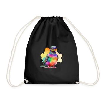 Bunte coole Taube mit Sonnenbrille - Turnbeutel - Schwarz - Vorne