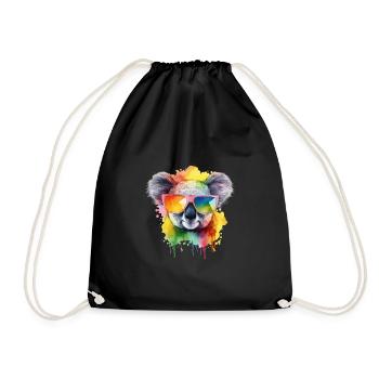 Bunter cooler Koala mit Sonnenbrille - Turnbeutel - Schwarz - Vorne