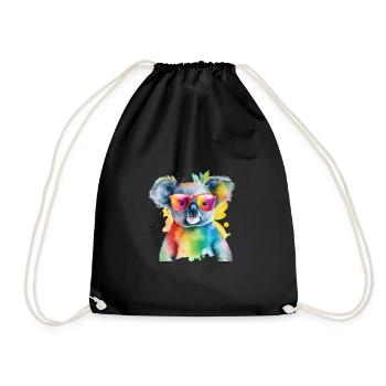 Bunter cooler Koala mit Sonnenbrille - Turnbeutel - Schwarz - Vorne