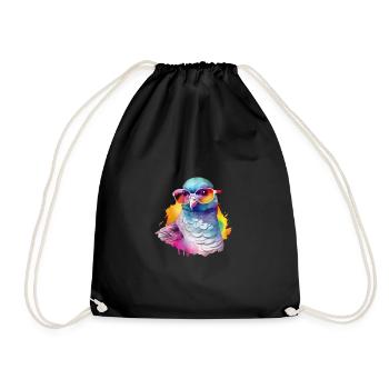Bunte coole Taube mit Sonnenbrille - Turnbeutel - Schwarz - Vorne