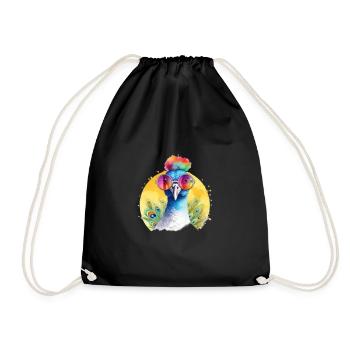 Colorful cool peacock with sunglasses - Drawstring Bag - black - Front