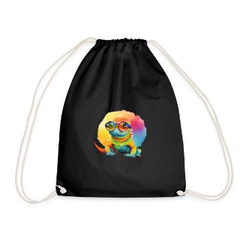 Bunte coole Echse Eidechse Gecko mit Sonnenbrille - Turnbeutel - Schwarz - Vorne