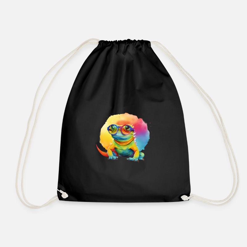 Colorful cool lizard lizard gecko with sunglasses - Drawstring Bag - black
