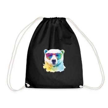 Colorful cool polar bear with sunglasses - Drawstring Bag - black - Front