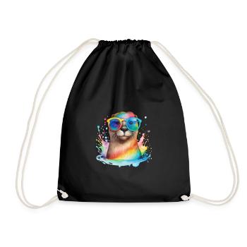 Loutre colorée et cool avec des lunettes de soleil - Sac de sport léger - noir - Devant