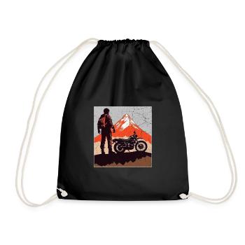 Motorcycle Mountains Motorcyclist Motorcycle Biker - Drawstring Bag - black - Front