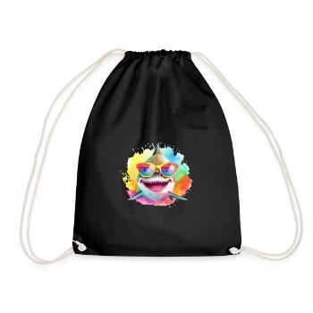 Colorful cool shark with sunglasses - Drawstring Bag - black - Front