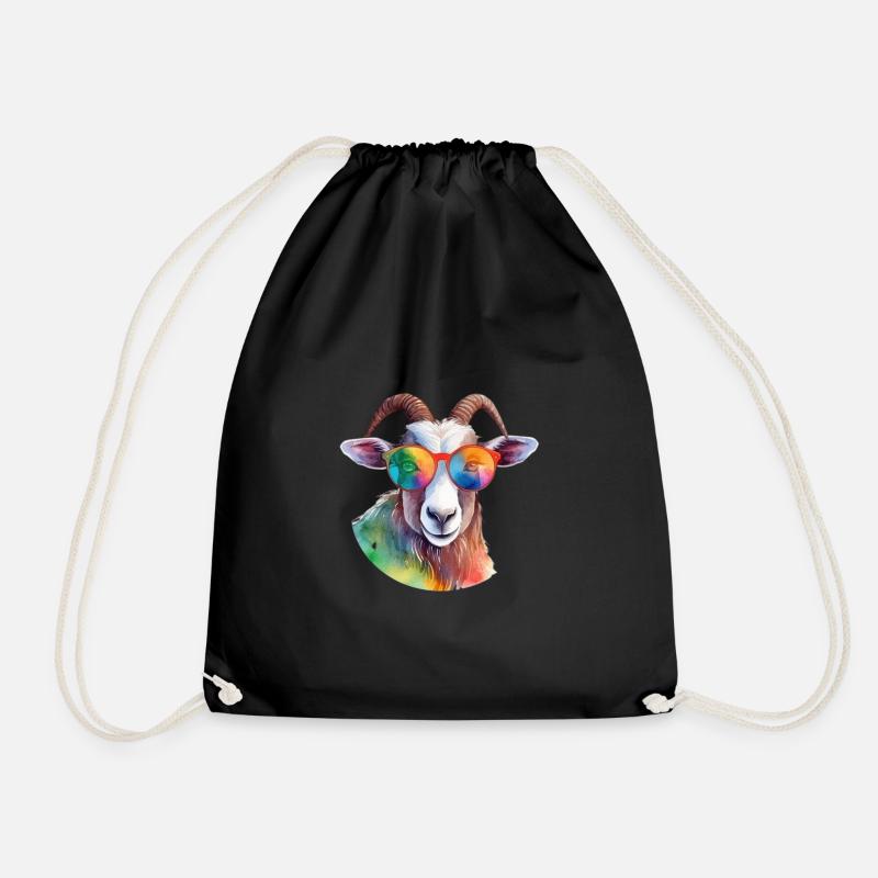 Chèvre colorée cool avec des lunettes de soleil - Sac de sport léger - noir
