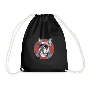 Lustige Französische Bulldogge Hund mit Brille - Turnbeutel - Schwarz - Vorne