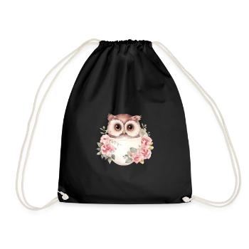 Joli hibou avec des roses dans une tasse - Sac de sport léger - noir - Devant