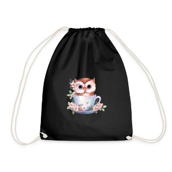 Mignon bébé hibou avec des fleurs dans une tasse - Sac de sport léger - noir - Devant