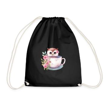 Mignon bébé hibou rose avec des fleurs dans une tasse - Sac de sport léger - noir - Devant
