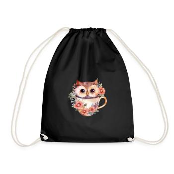 Un joli hibou assis dans une tasse de fleurs - Sac de sport léger - noir - Devant