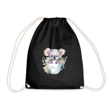 Smiling koala with flowers in mug - Drawstring Bag - black - Front