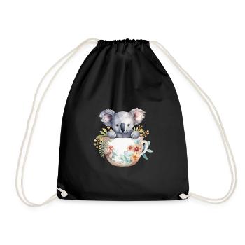Koala mignon et mignon avec des fleurs dans une tasse - Sac de sport léger - noir - Devant
