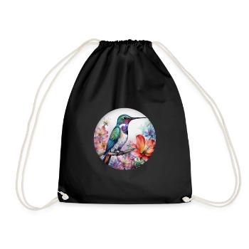Bel oiseau colibri avec des fleurs à motifs floraux - Sac de sport léger - noir - Devant