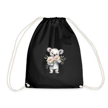 Cute & cute koala with bouquet of flowers - Drawstring Bag - black - Front