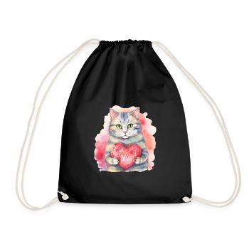 Niedliche & süße Katze mit Herz Liebe - Turnbeutel - Schwarz - Vorne