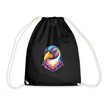 Cool Penguin Bird Face Colorful - Drawstring Bag - black - Front