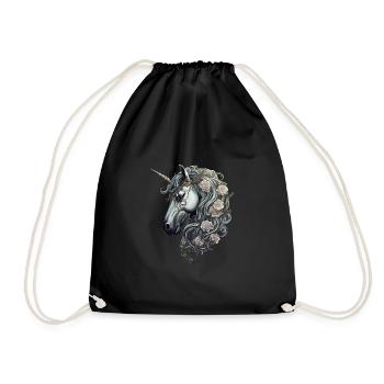 Goth Gothic Unicorn Mystical Horror White Roses - Drawstring Bag - black - Front