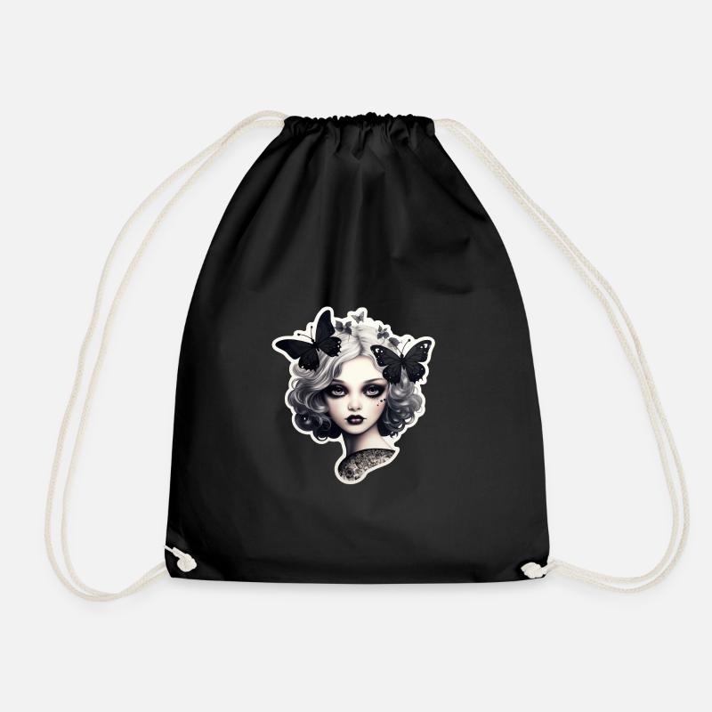 Goth Girl Gothic Mystical Black Butterflies - Drawstring Bag - black
