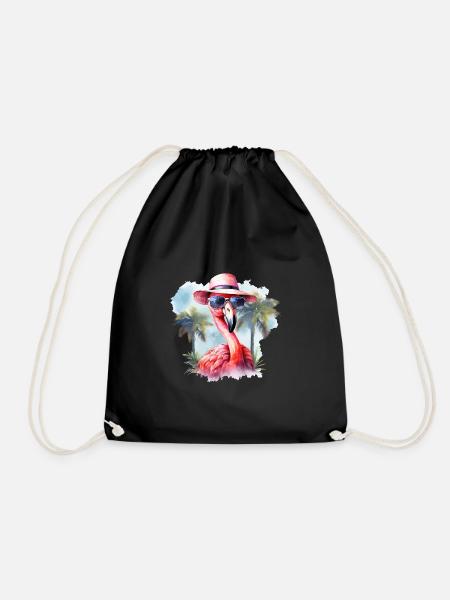 Cooler Flamingo Sonnenbrille Hut Palmen - Turnbeutel - Schwarz
