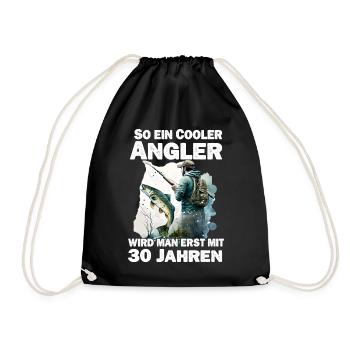 30 Geburtstag Angler Fischen Angeln Spruch - Turnbeutel - Schwarz - Vorne