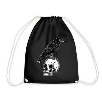Halloween - Rabe auf Totenschädel - Kähe 2tone - Turnbeutel - Schwarz - Vorne