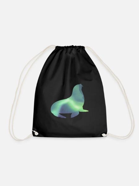 Island Robbe Seehund Polarlicht Aurora Borealis - Turnbeutel - Schwarz