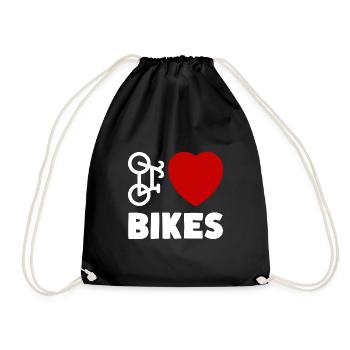 I love bikes cyclists love heart bike - Drawstring Bag - black - Front