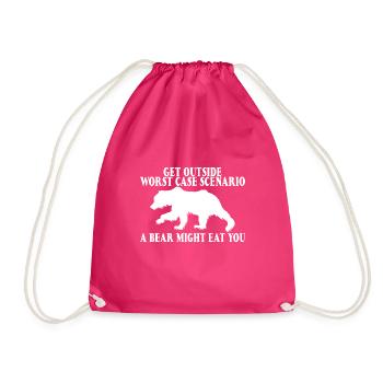 Get Outside, Worst Case Scenario, A Bear Eats You9 - Drawstring Bag - fuchsia - Front