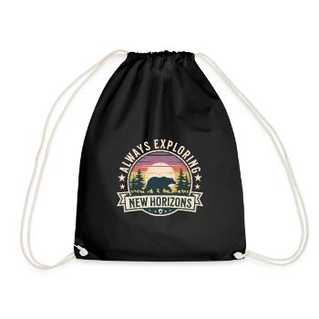 Retro Bear Exploring New Horizons Adventure Design - Drawstring Bag - black - Front