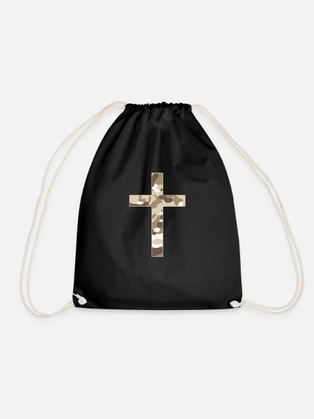 christian soldier cross - Drawstring Bag - black