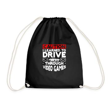 Caution, I Learned To Drive Through Video Games 3 - Drawstring Bag - black - Front