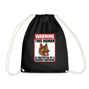 This human is protected by a German Shepherd 4 - Drawstring Bag - black - Front
