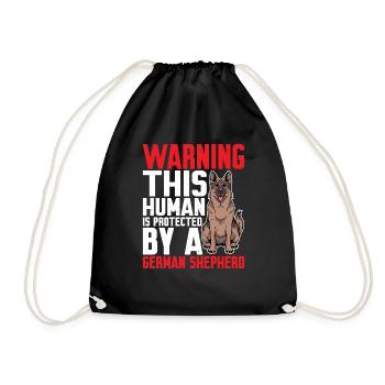 This human is protected by a German Shepherd 5 - Drawstring Bag - black - Front
