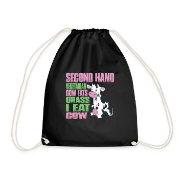 Second Hand Vegetarian, Cow Eats Grass, I Eat Cow - Drawstring Bag - black - Front