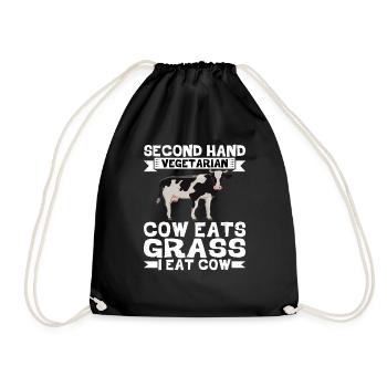 Second Hand Vegetarian, Cow Eats Grass, I Eat Cow2 - Drawstring Bag - black - Front