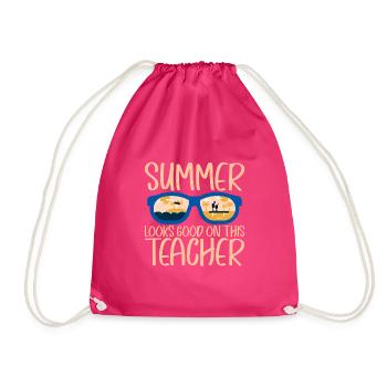 Summer Looks Good On This Teacher - Drawstring Bag - fuchsia - Front