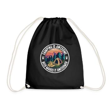 Camping Is Awesome, Beer Makes It Awesomer - Drawstring Bag - black - Front