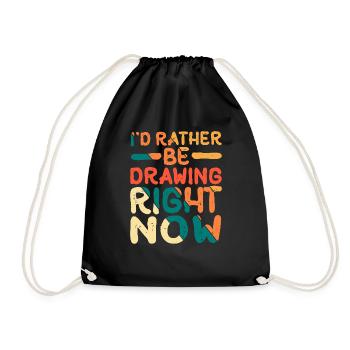 I'd rather be drawing right now 8 - Drawstring Bag - black - Front